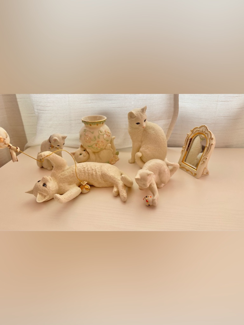 Lenox White Porcelain Cat Figurines Lot with Gold Accent